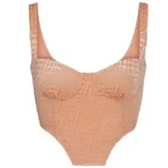 Skims Logo Peach Velvet Corset Crop Top Size Small NWT - Picture 2 of 6